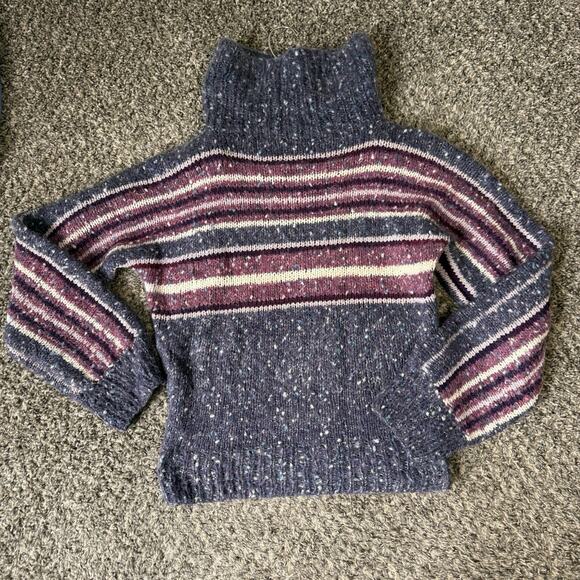 VTG Y2K Preppy Chunky Knit Striped Turtleneck Sweater XS Purple Wool Alpaca? - Picture 3 of 5